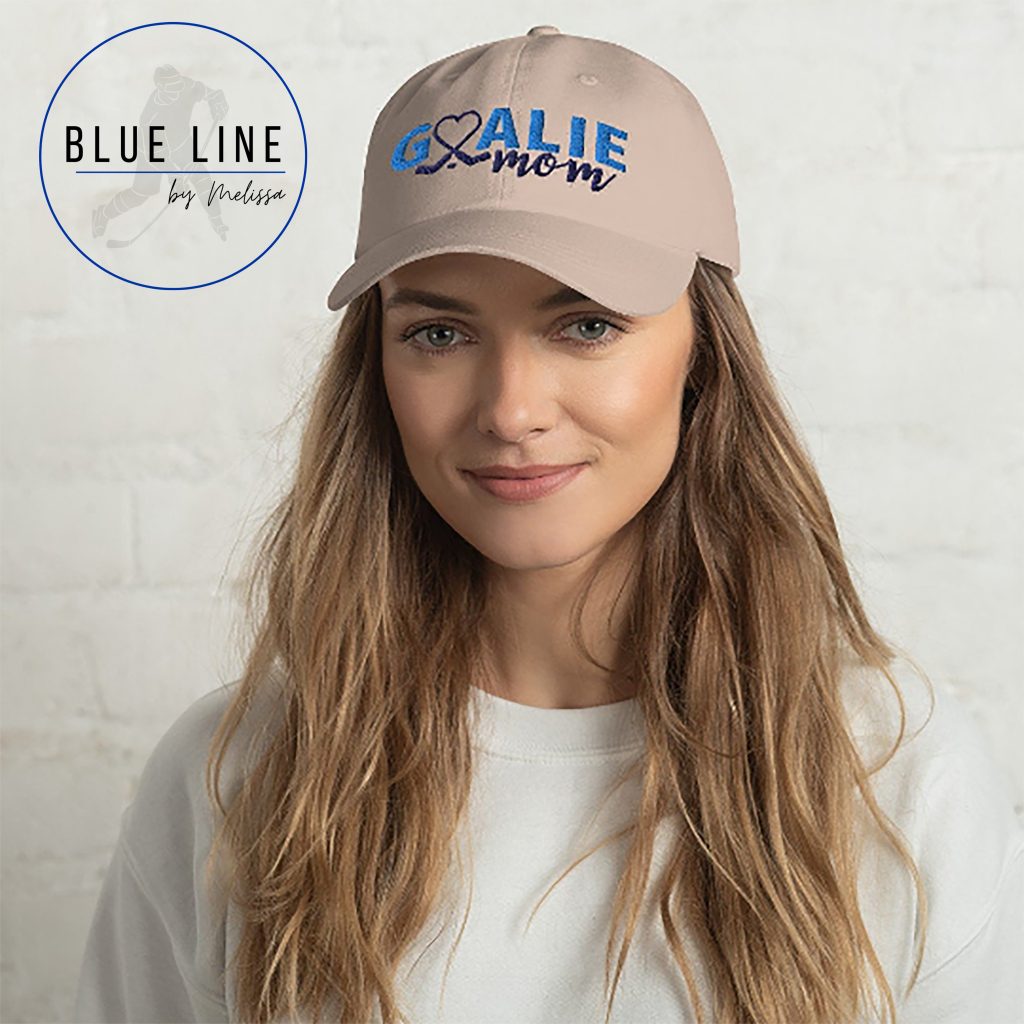 Goalie Mom Hat, Hockey Mom Hat, Hockey Hat Blue Line by Melissa
